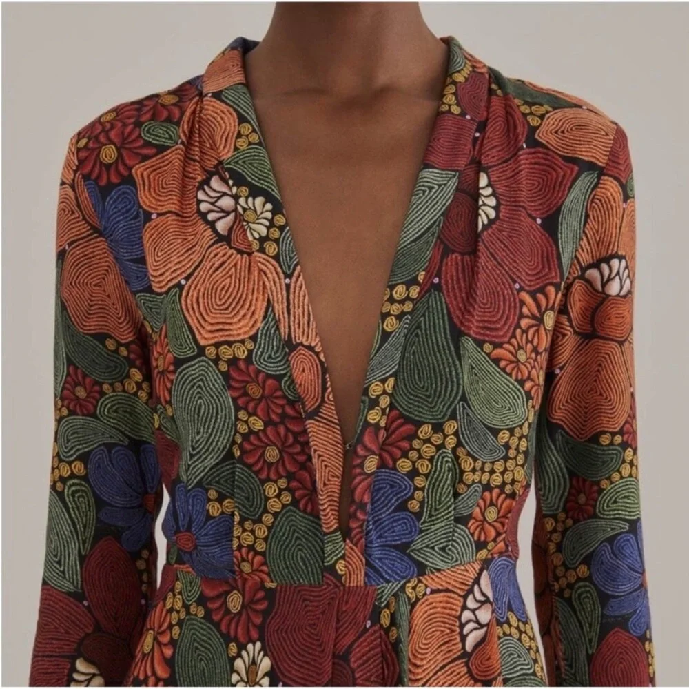 Farm Rio Black Stitched Flowers V Neck Maxi Dress from Anthropologie- Size Large - Picture 4 of 16